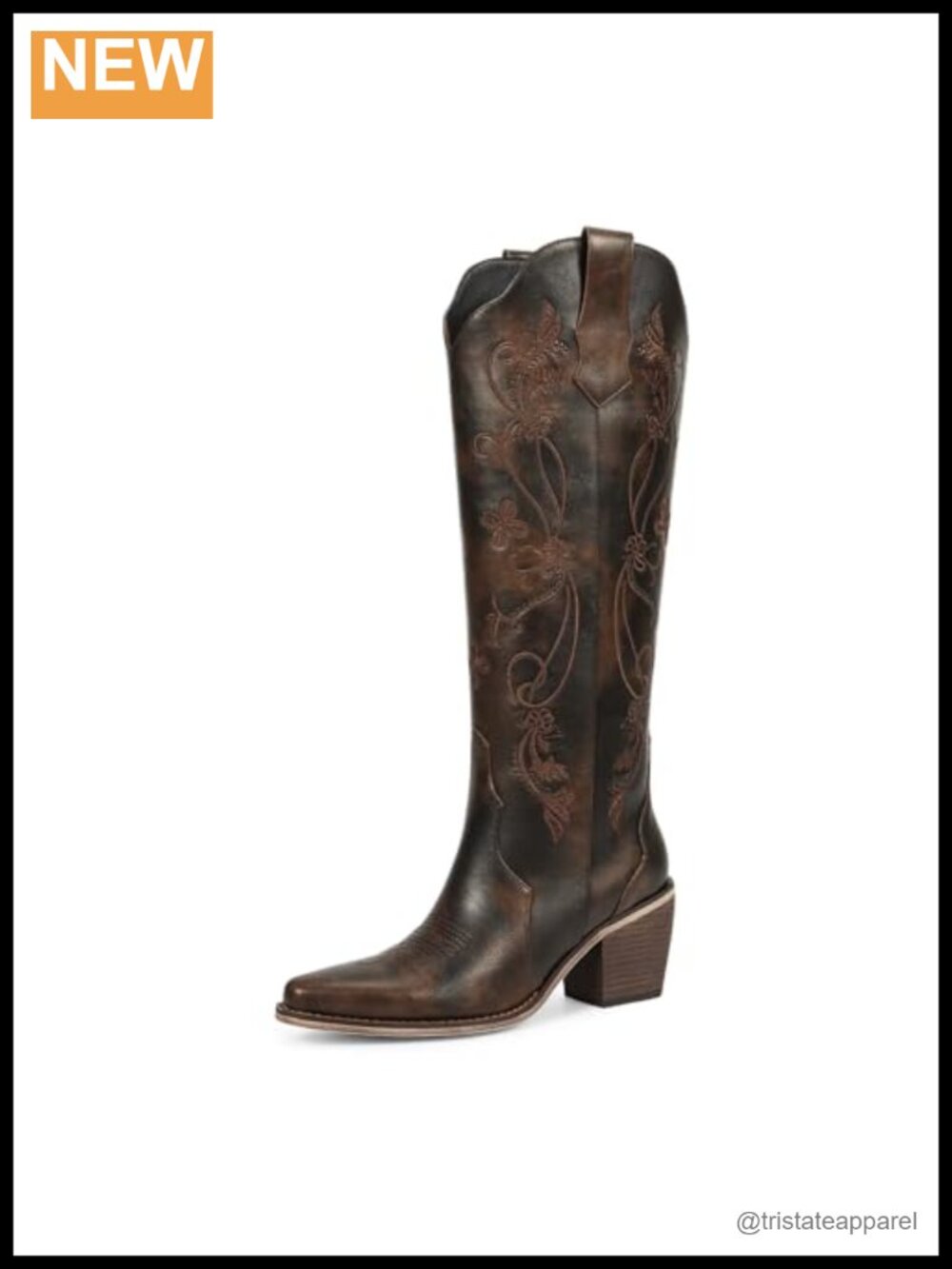 Women's Knee High Cowboy Boots Embroidered Pointed Toe Faux Leather Western